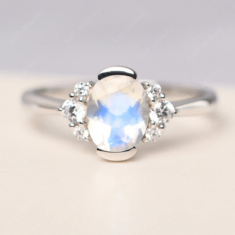 Oval Half Bezel Set Moonstone Engagement Ring