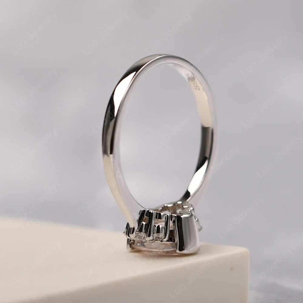 Oval Half Bezel Set Morganite Engagement Ring - Image 4