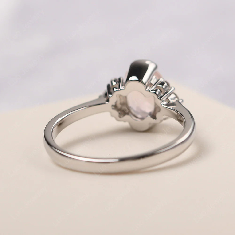 Oval Half Bezel Set Rose Quartz Engagement Ring - Image 3
