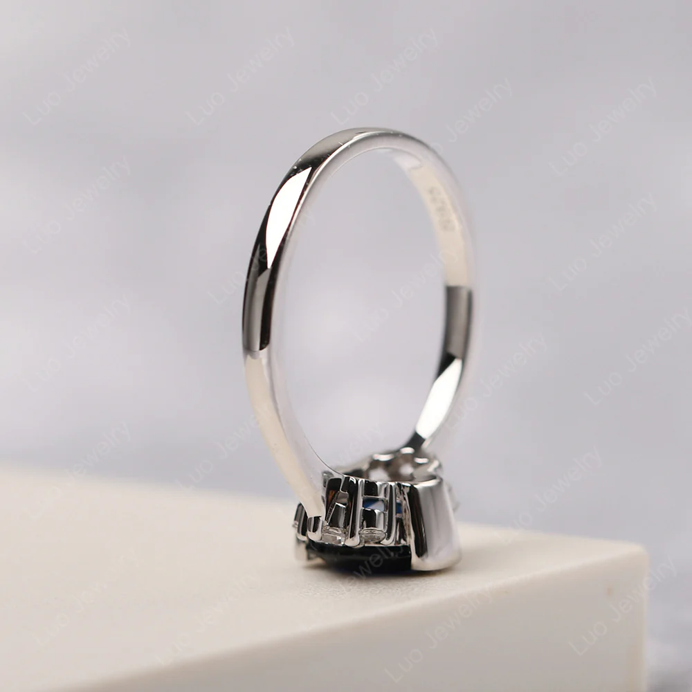 Oval Half Bezel Set Sapphire Engagement Ring - Image 4