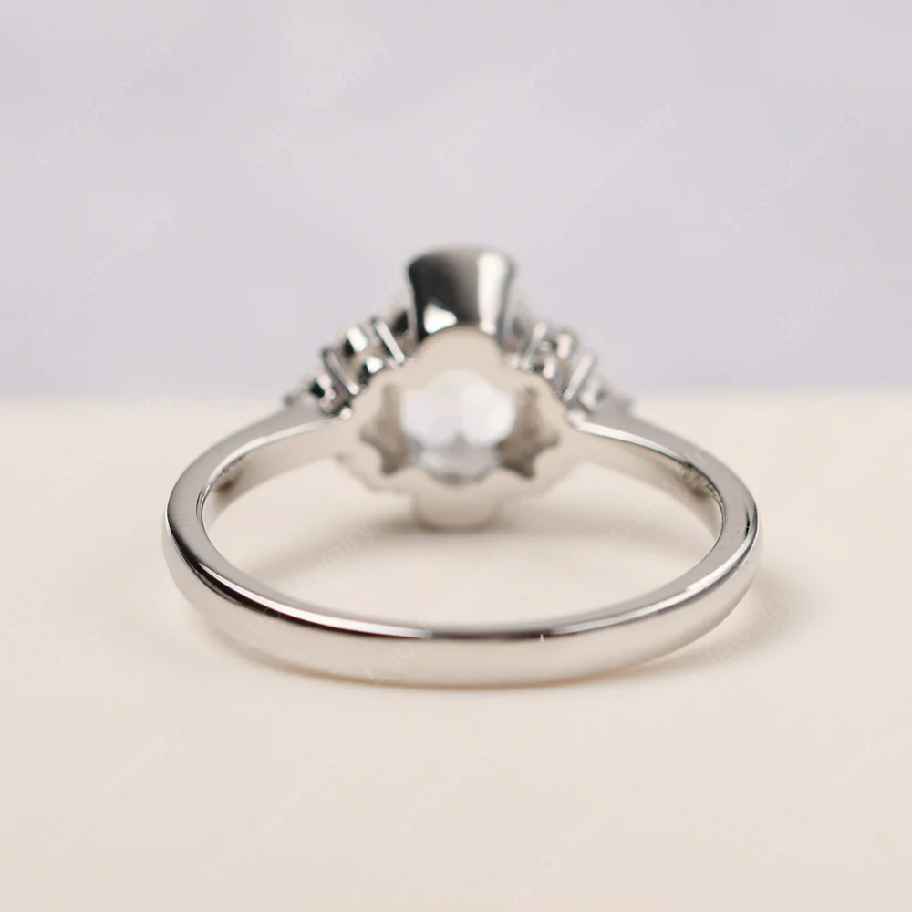 Oval Half Bezel Set White Topaz Engagement Ring - Image 3