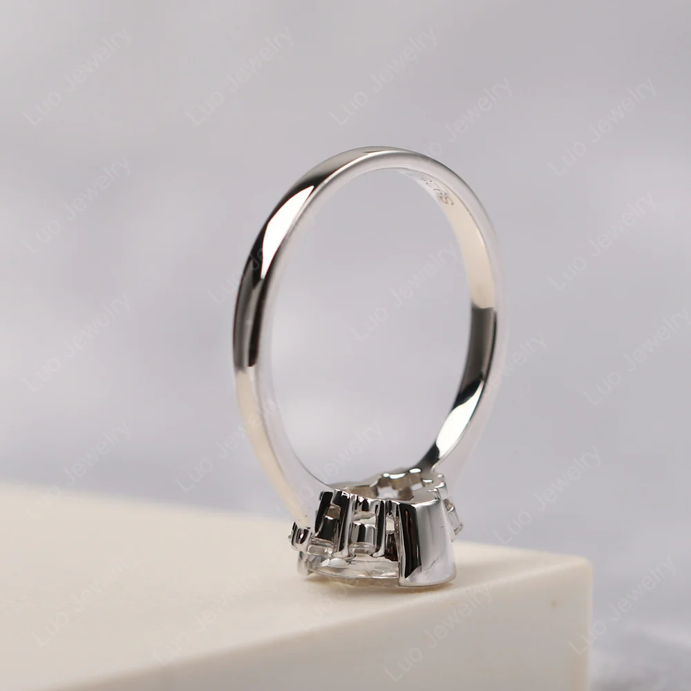 Oval Half Bezel Set White Topaz Engagement Ring - Image 4