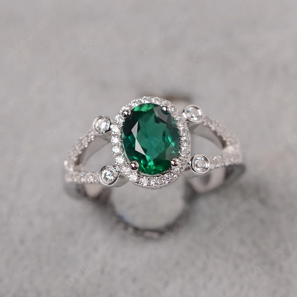 Oval Emerald Split Shank Engagement Ring