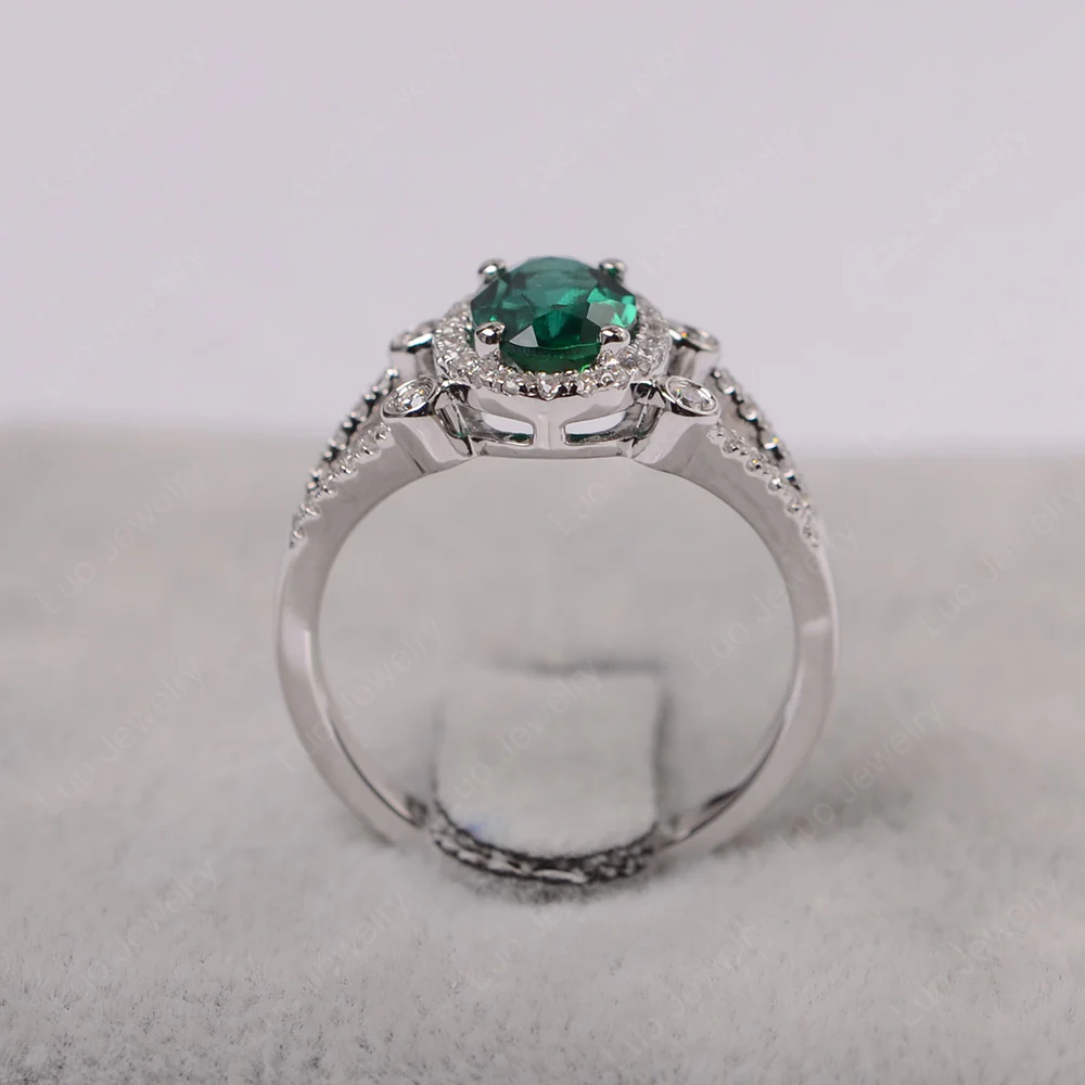 Oval Emerald Split Shank Engagement Ring - Image 3