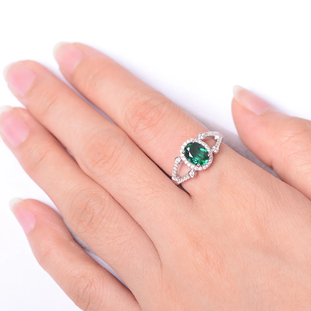 Oval Emerald Split Shank Engagement Ring - Image 4