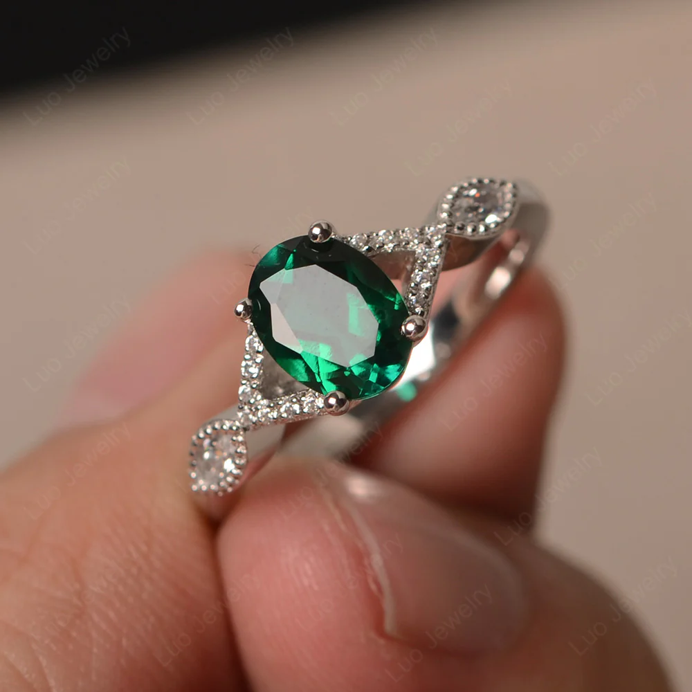 Oval Emerald Split Shank Ring