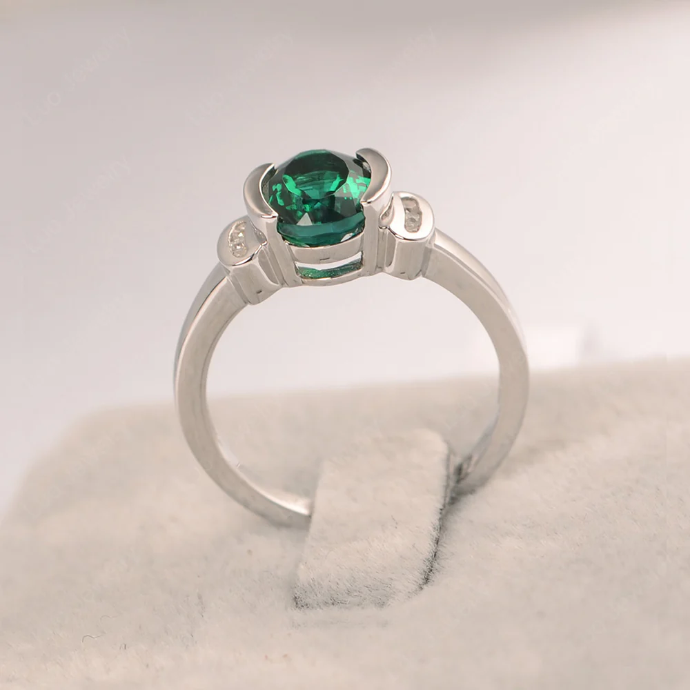 Oval Emerald Half Bezel Engagement Ring - Image 4