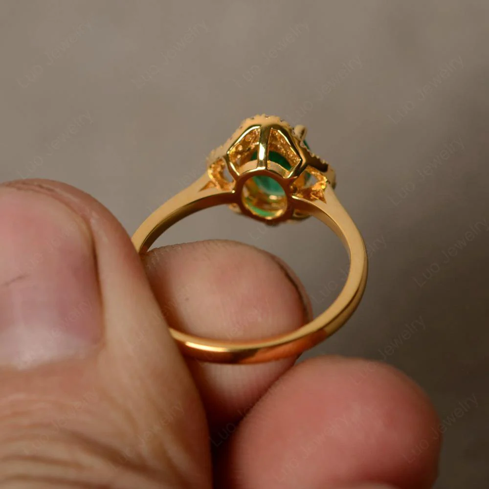 Oval Emerald Flower Halo Engagement Ring - Image 3