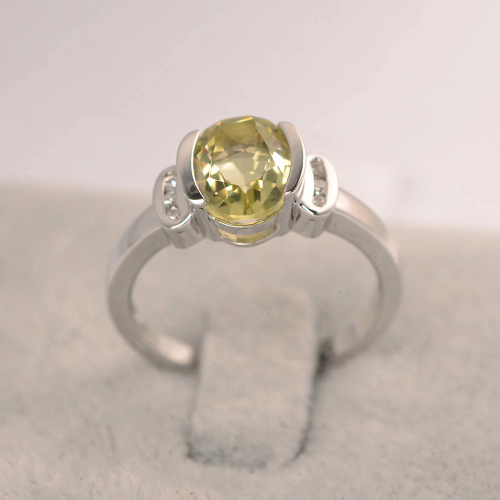 Oval Lemon Quartz Half Bezel Engagement Ring - Image 2
