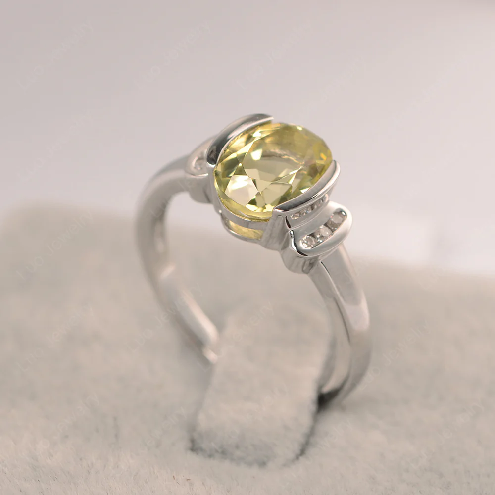 Oval Lemon Quartz Half Bezel Engagement Ring - Image 3