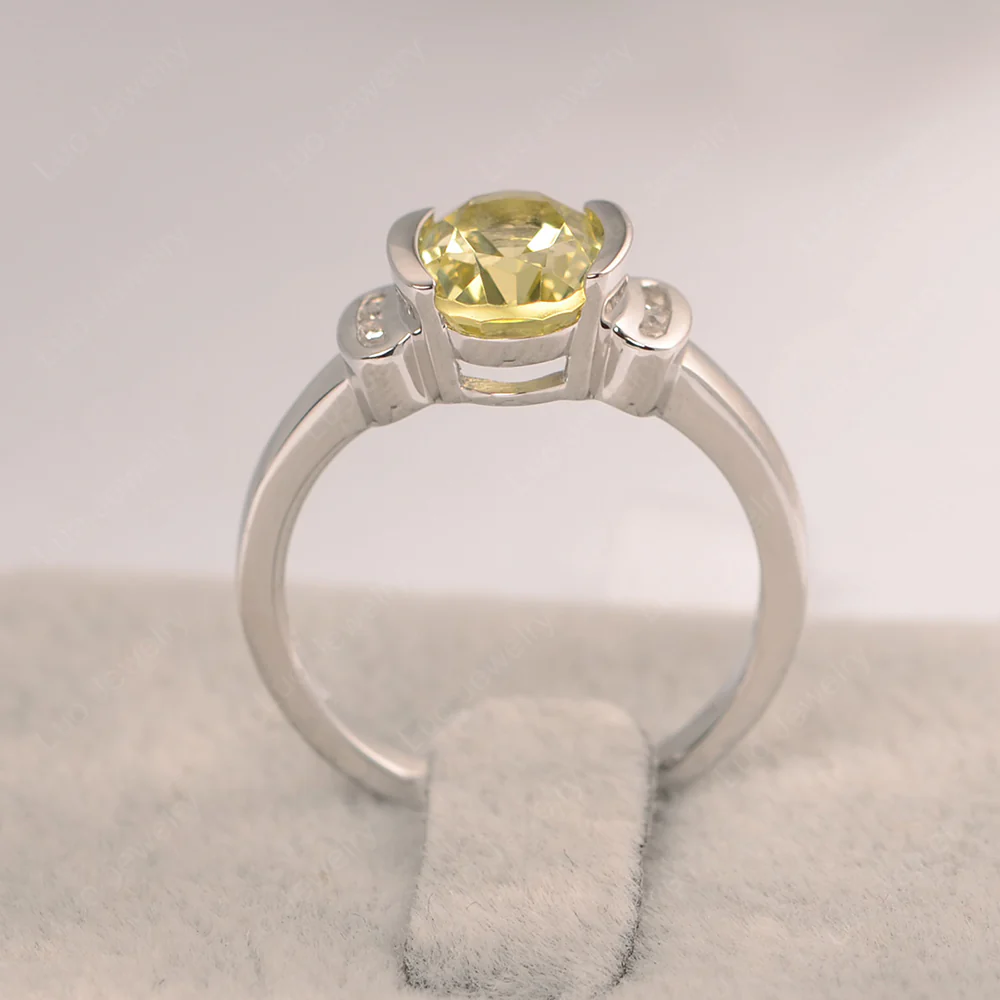 Oval Lemon Quartz Half Bezel Engagement Ring - Image 4