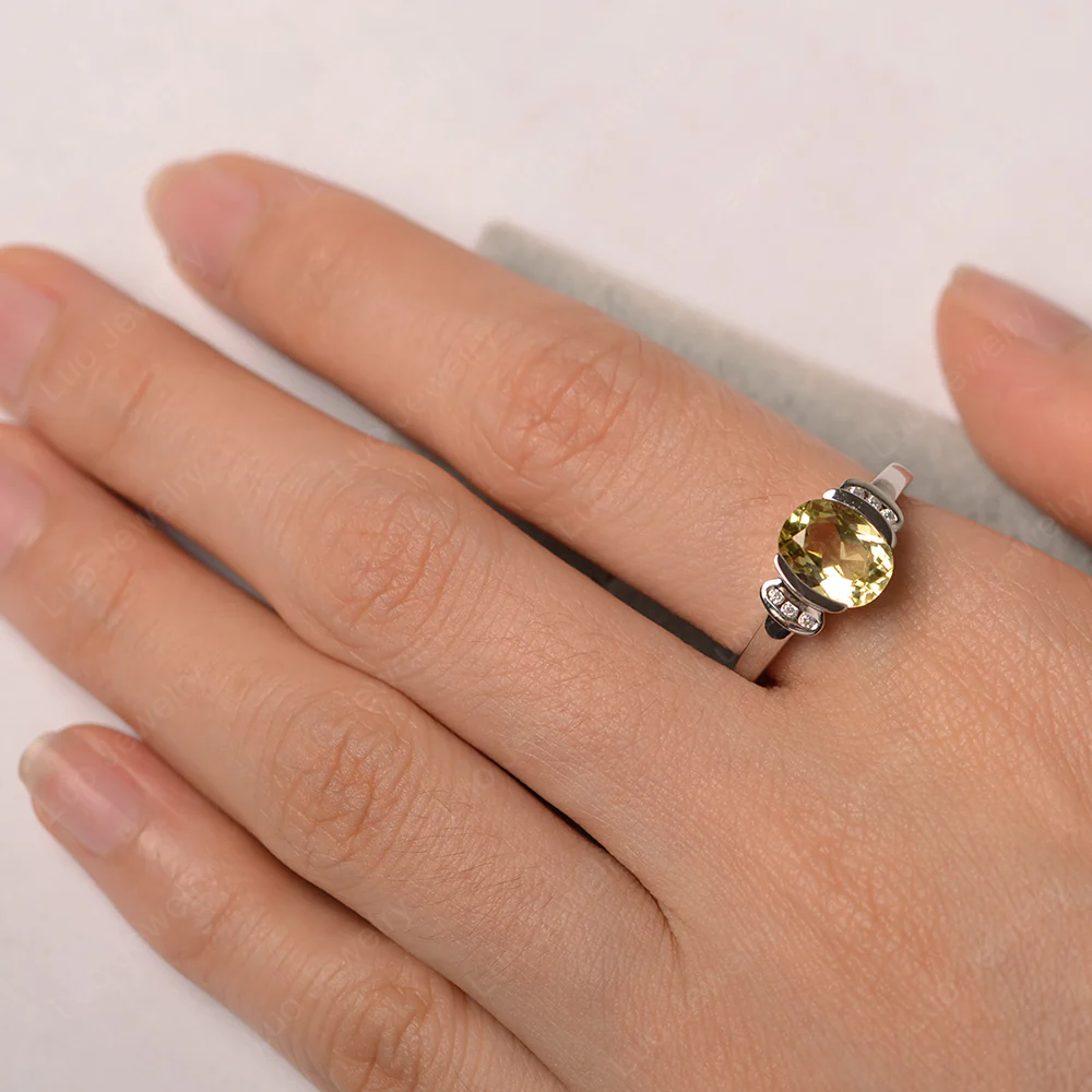 Oval Lemon Quartz Half Bezel Engagement Ring - Image 5