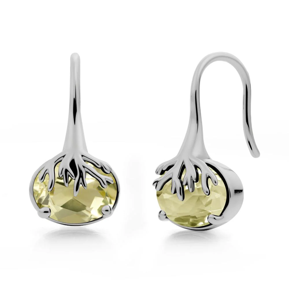 Oval Lemon Quartz French Hook Earrings - Image 2