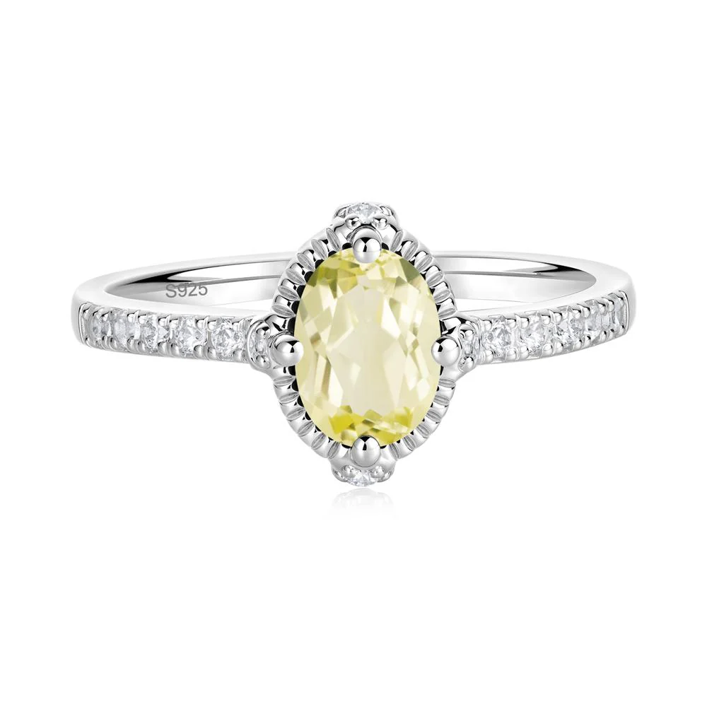 Oval Lemon Quartz Milgrain Halo Ring - Image 3