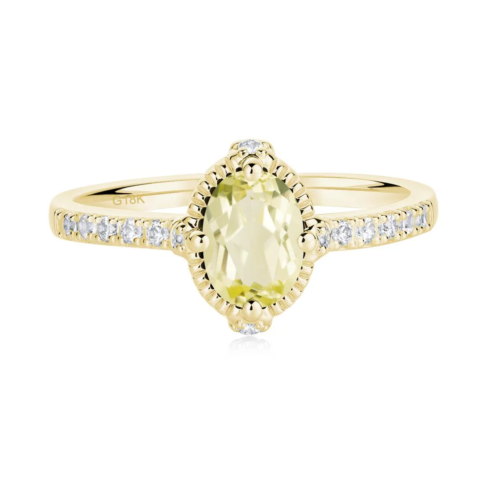 Oval Lemon Quartz Milgrain Halo Ring - Image 4