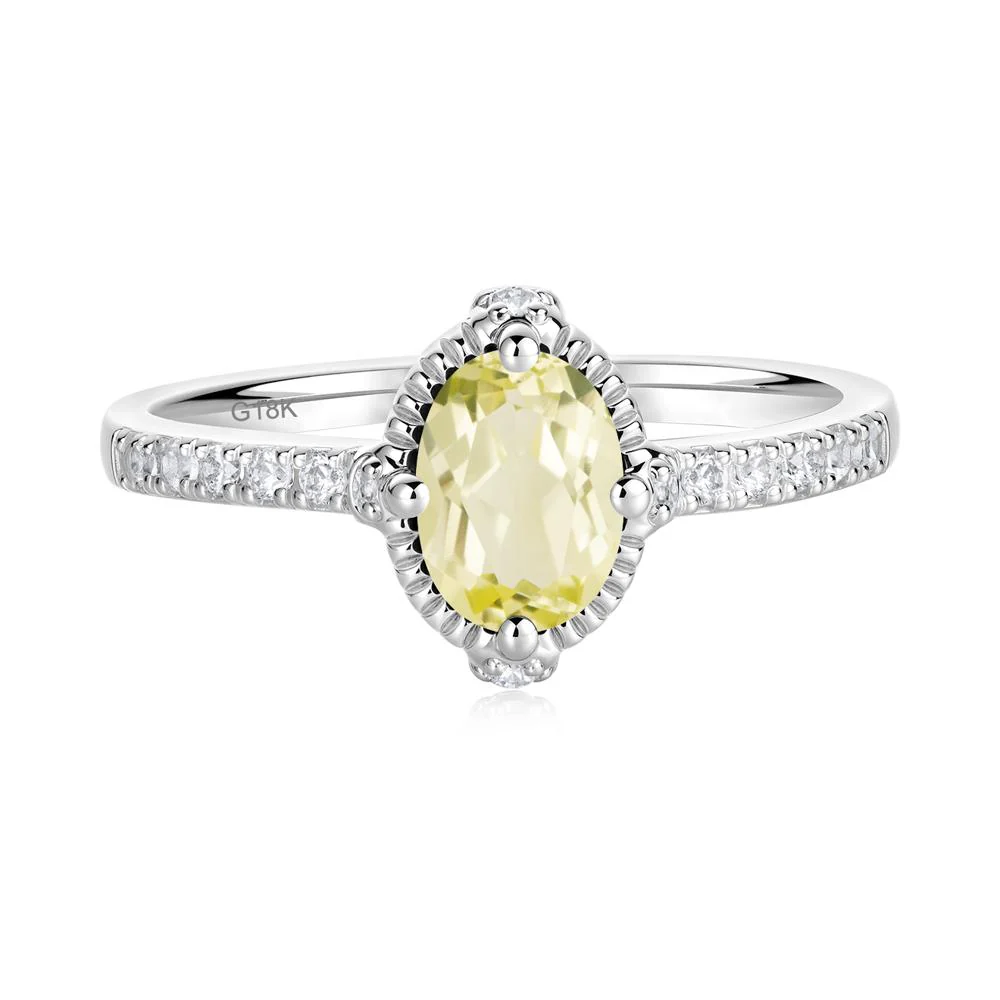 Oval Lemon Quartz Milgrain Halo Ring - Image 8