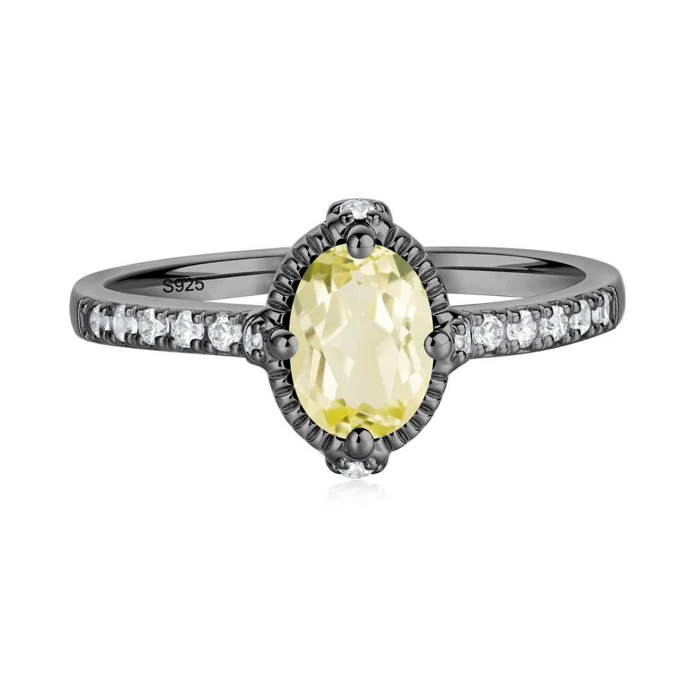 Oval Lemon Quartz Milgrain Halo Ring - Image 9