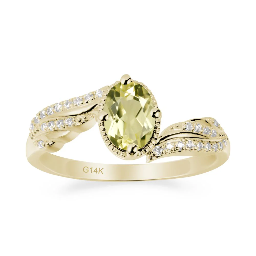Oval Lemon Quartz Ring with Milgrain Halo - Image 4