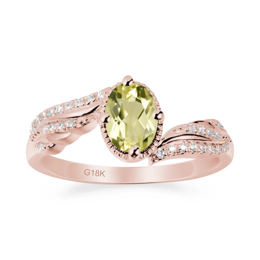 Oval Lemon Quartz Ring with Milgrain Halo - Image 5