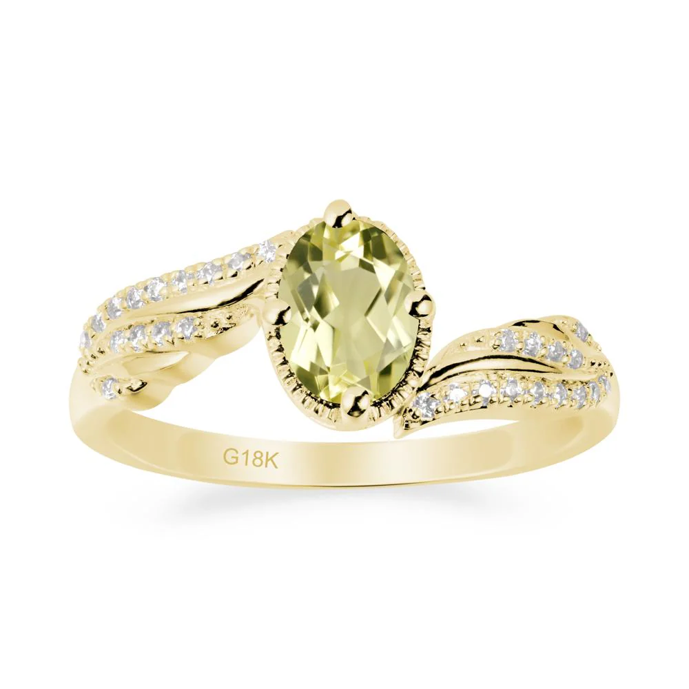 Oval Lemon Quartz Ring with Milgrain Halo - Image 7