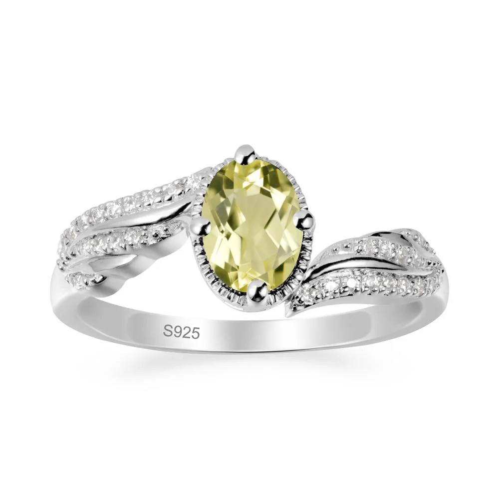 Oval Lemon Quartz Ring with Milgrain Halo - Image 9