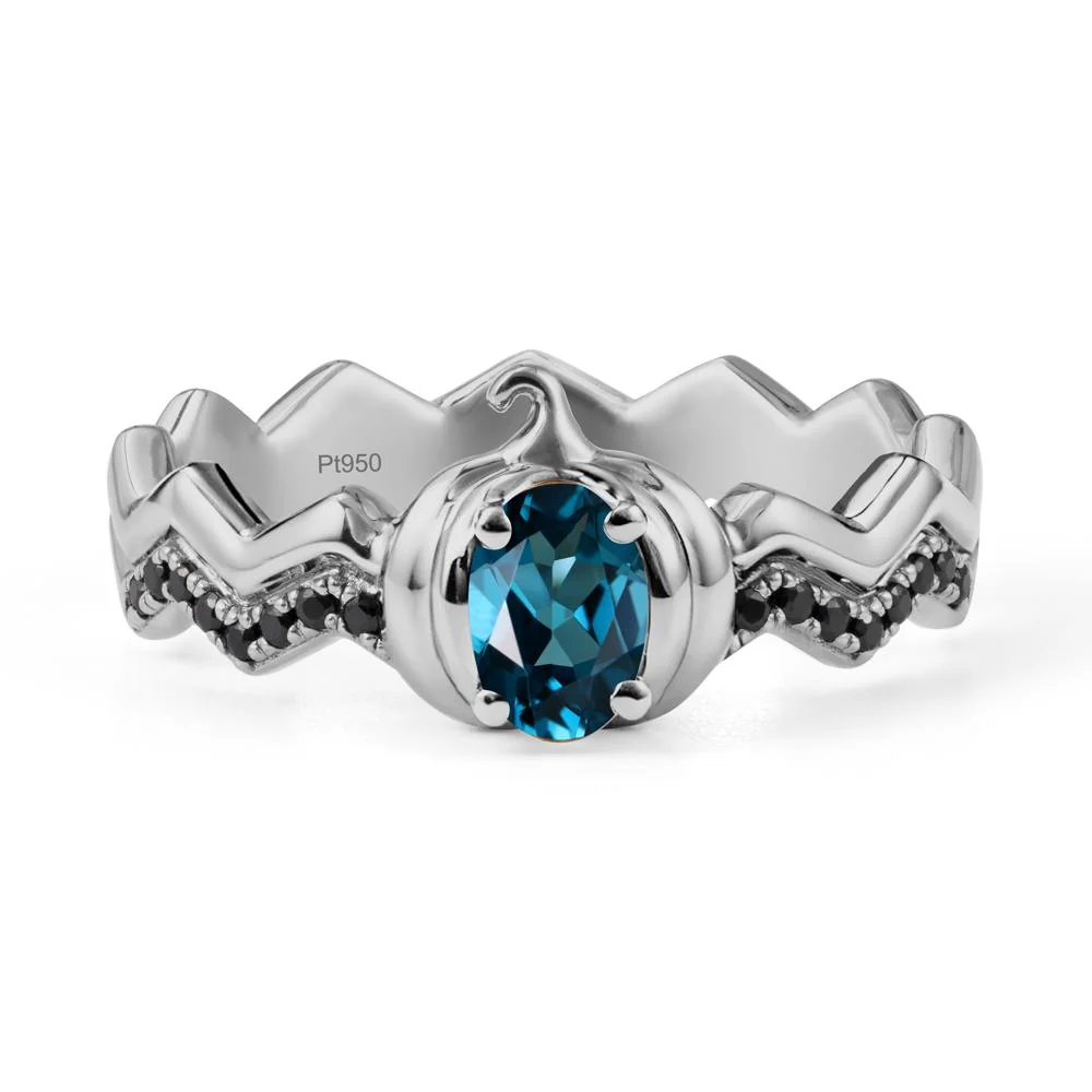 Oval London Blue Topaz and Black Spinel Pumpkin Ring