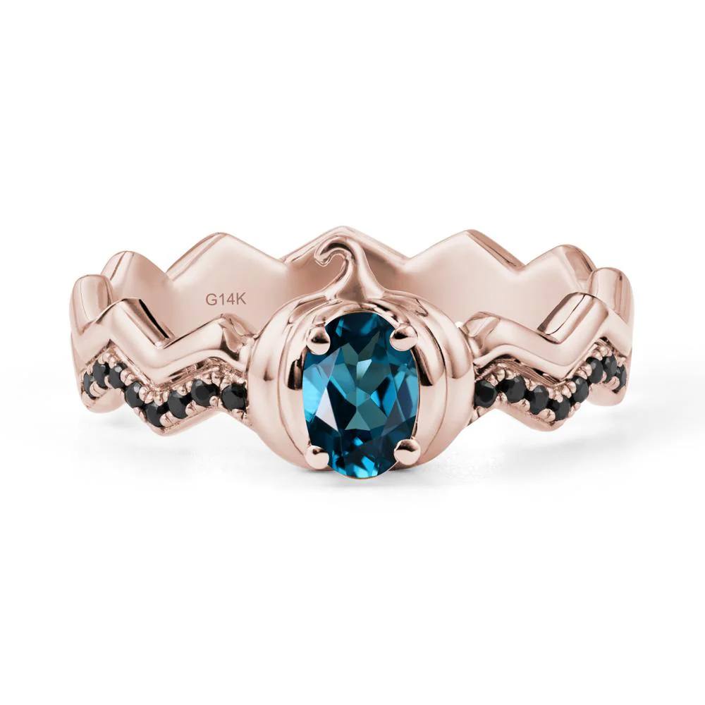 Oval London Blue Topaz and Black Spinel Pumpkin Ring - Image 2