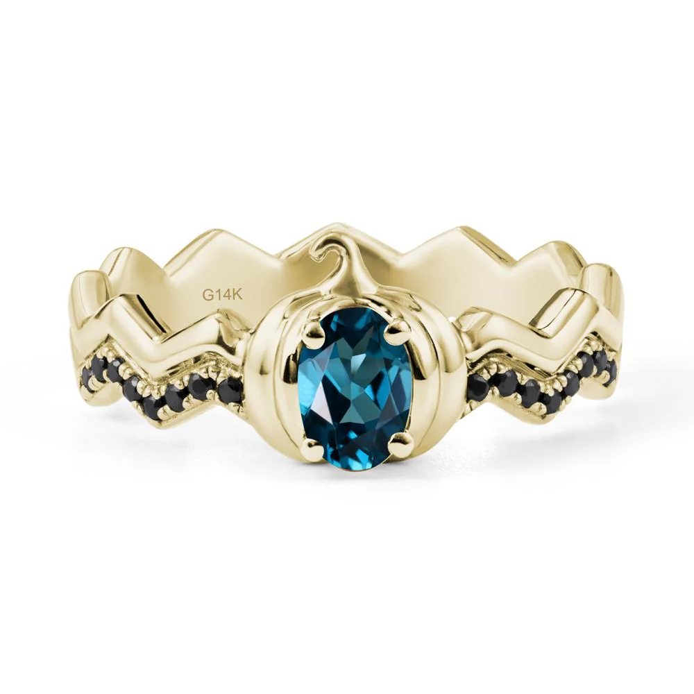 Oval London Blue Topaz and Black Spinel Pumpkin Ring - Image 4