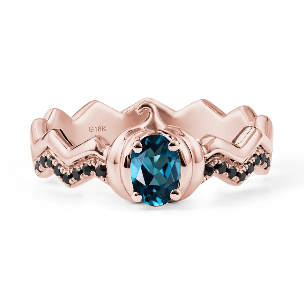 Oval London Blue Topaz and Black Spinel Pumpkin Ring - Image 5