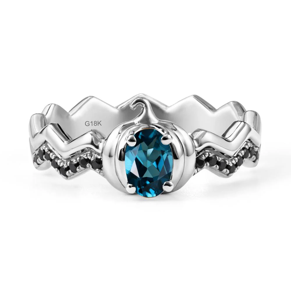 Oval London Blue Topaz and Black Spinel Pumpkin Ring - Image 6