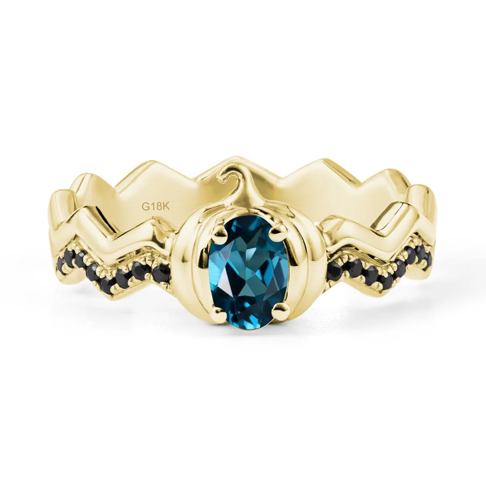 Oval London Blue Topaz and Black Spinel Pumpkin Ring - Image 7