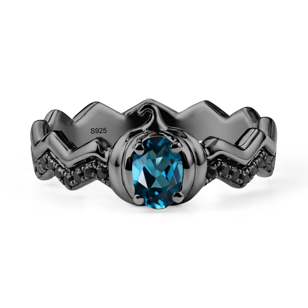 Oval London Blue Topaz and Black Spinel Pumpkin Ring - Image 8