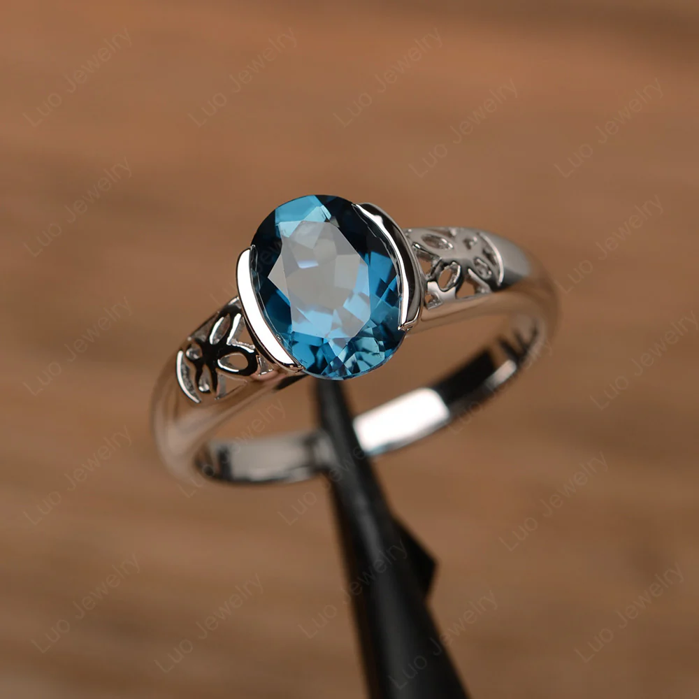 Oval London Blue Topaz Bezel Set Engagement Ring - Image 2