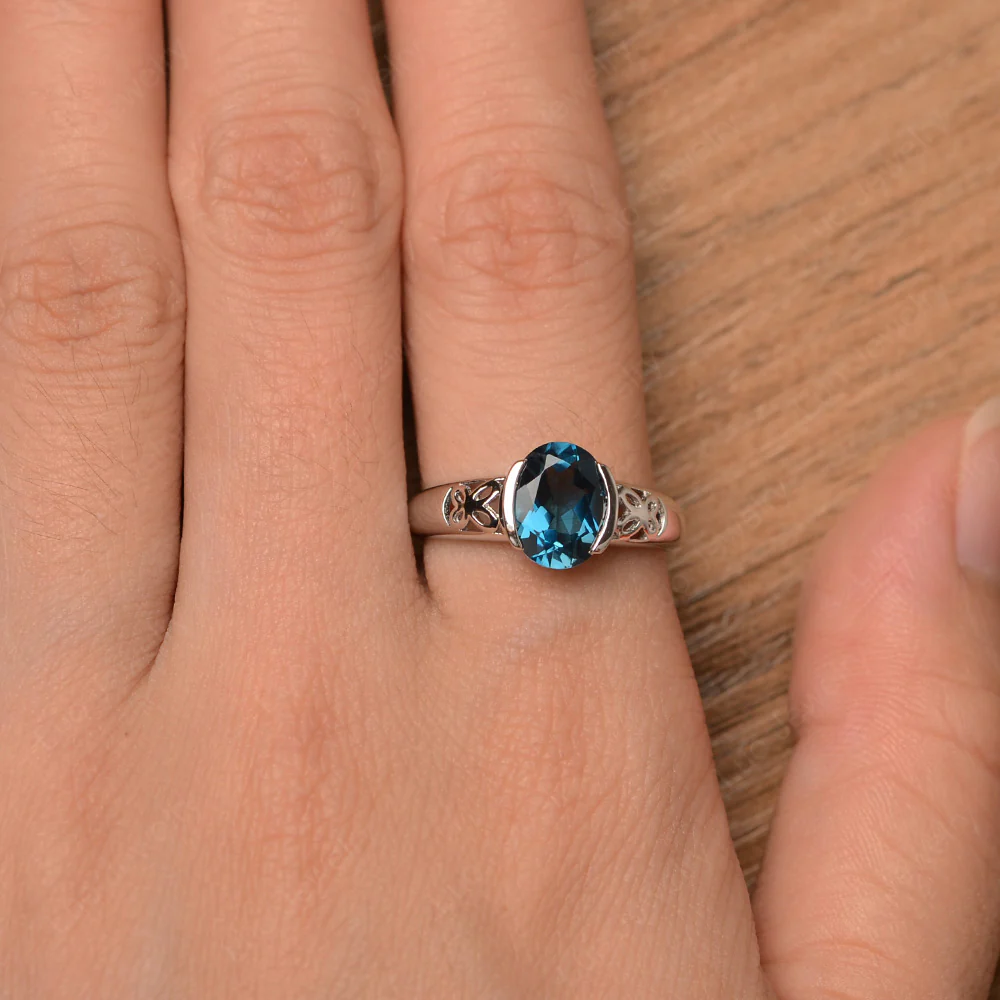 Oval London Blue Topaz Bezel Set Engagement Ring - Image 4