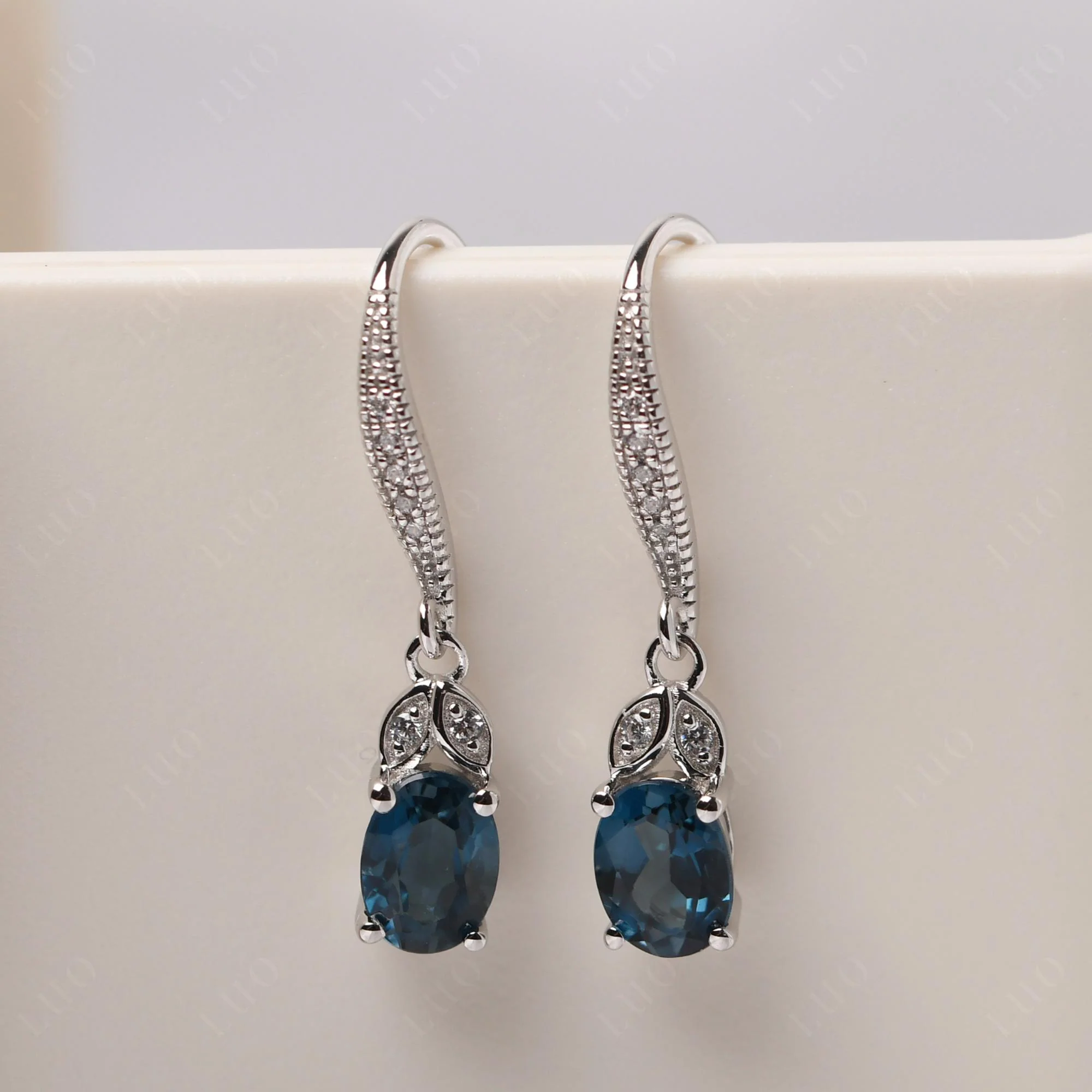 Oval London Blue Topaz Dangling Earrings - Image 10