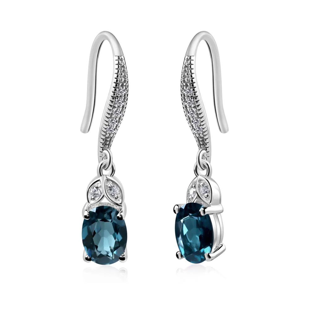 Oval London Blue Topaz Dangling Earrings - Image 6