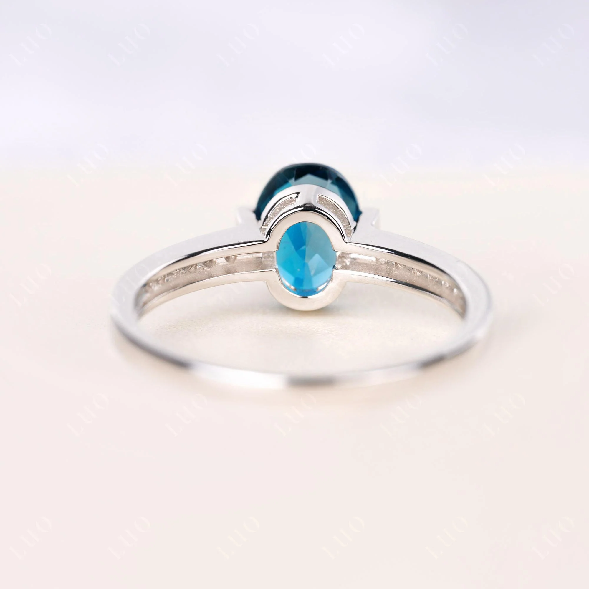 Oval London Blue Topaz Engagement Ring Half Bezel Set - Image 3