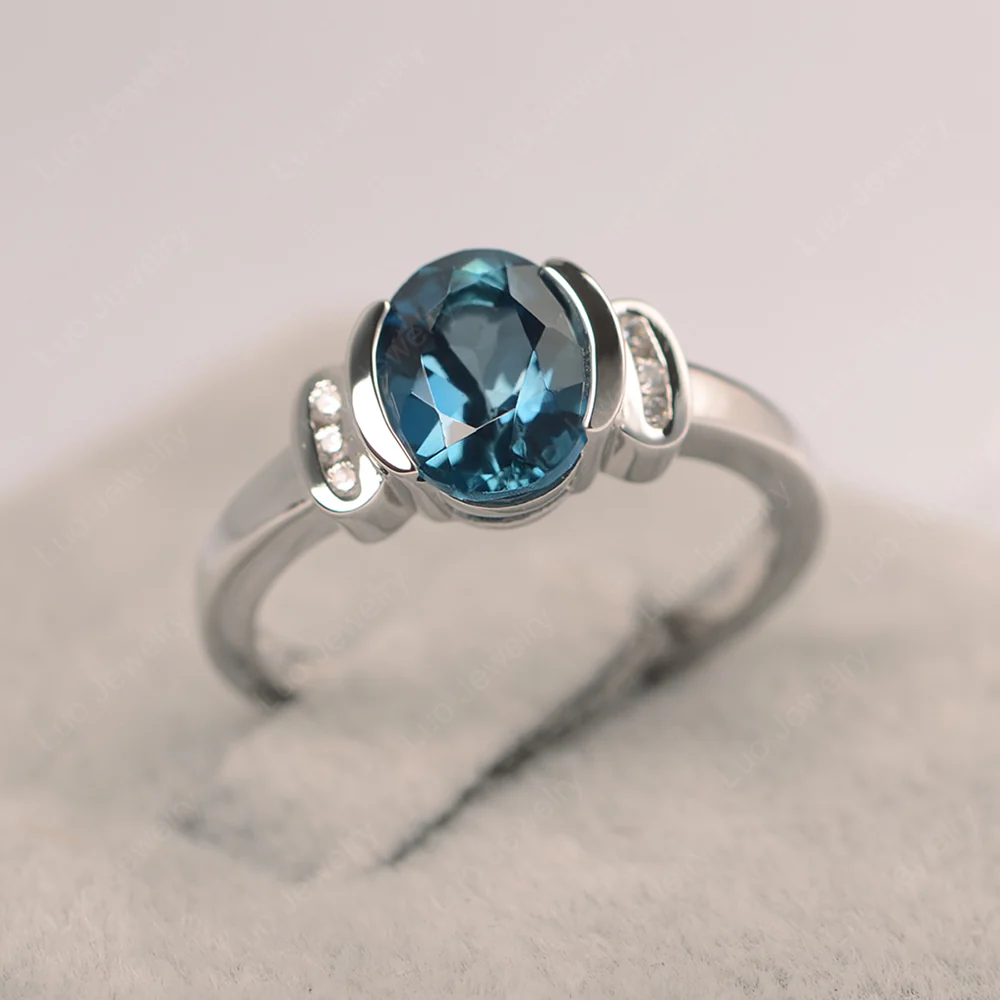 Oval London Blue Topaz Half Bezel Engagement Ring - Image 2