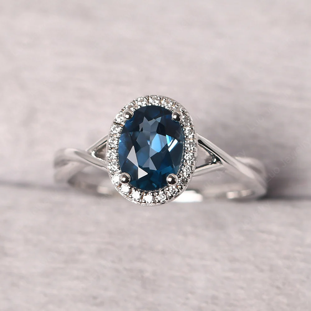 London Blue Topaz Oval Halo Engagement Ring - Image 2