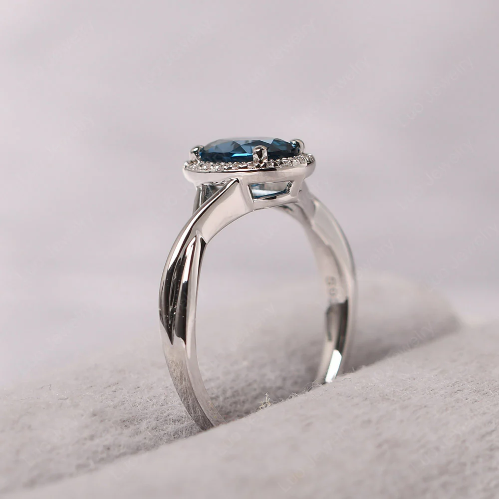 London Blue Topaz Oval Halo Engagement Ring - Image 4