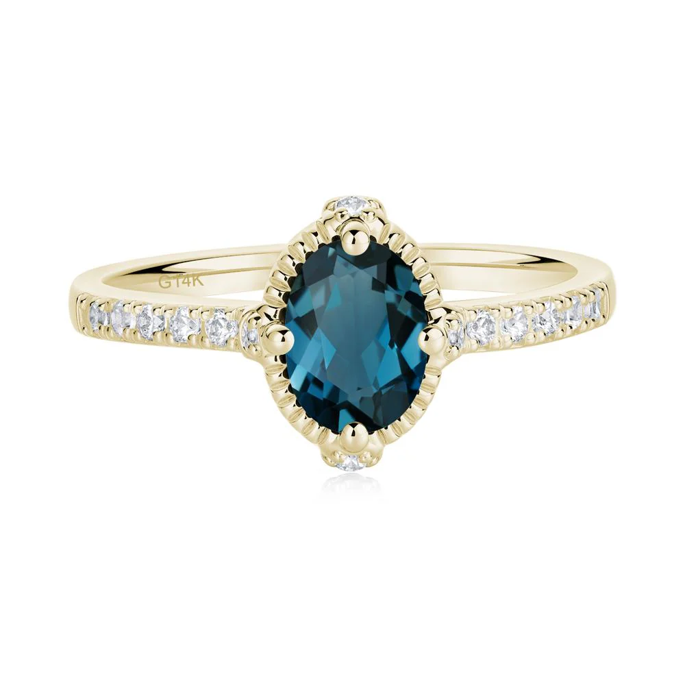 Oval London Blue Topaz Milgrain Halo Ring