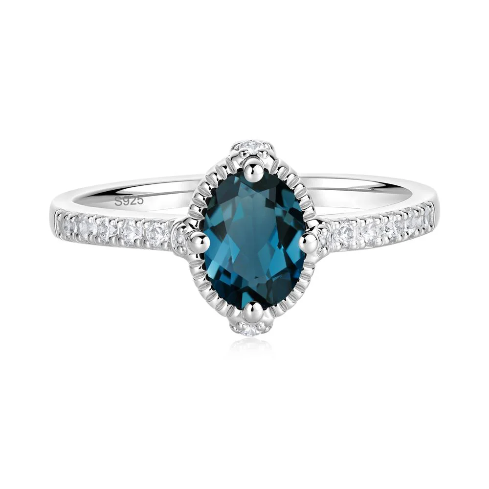 Oval London Blue Topaz Milgrain Halo Ring - Image 3