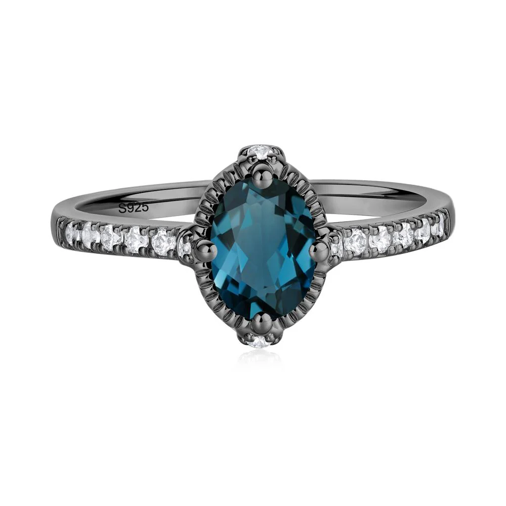 Oval London Blue Topaz Milgrain Halo Ring - Image 4