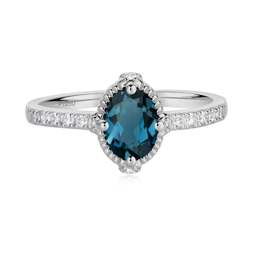 Oval London Blue Topaz Milgrain Halo Ring - Image 7
