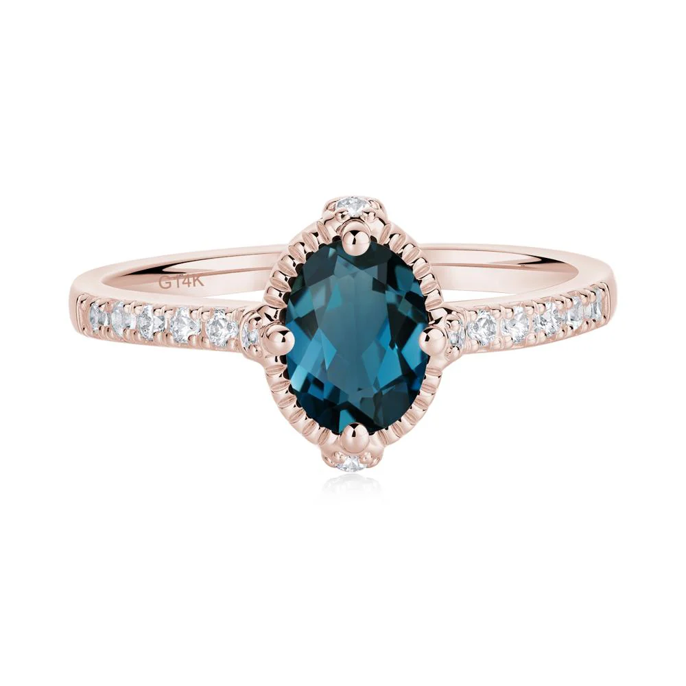 Oval London Blue Topaz Milgrain Halo Ring - Image 9