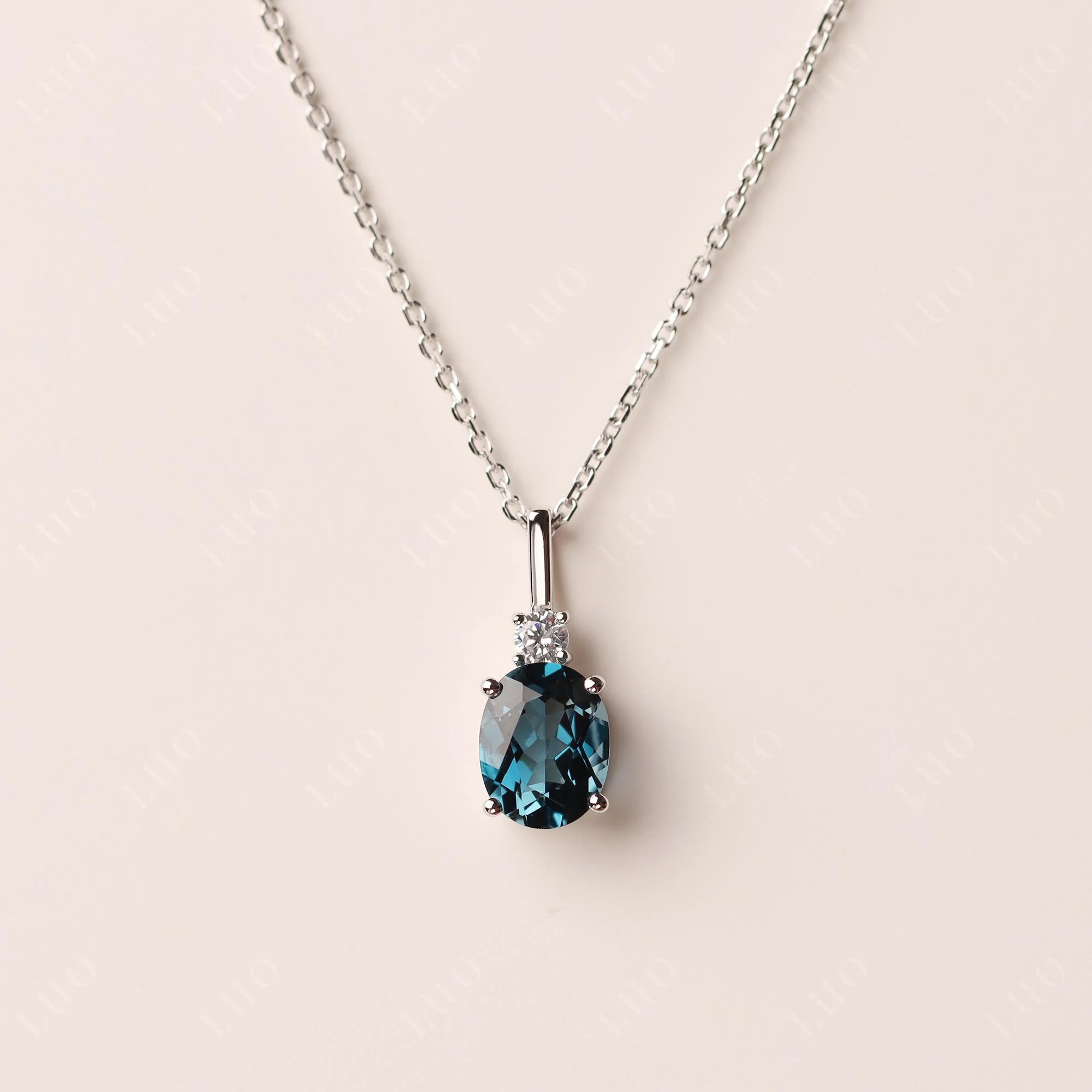 Simple Oval London Blue Topaz Necklace - Image 10