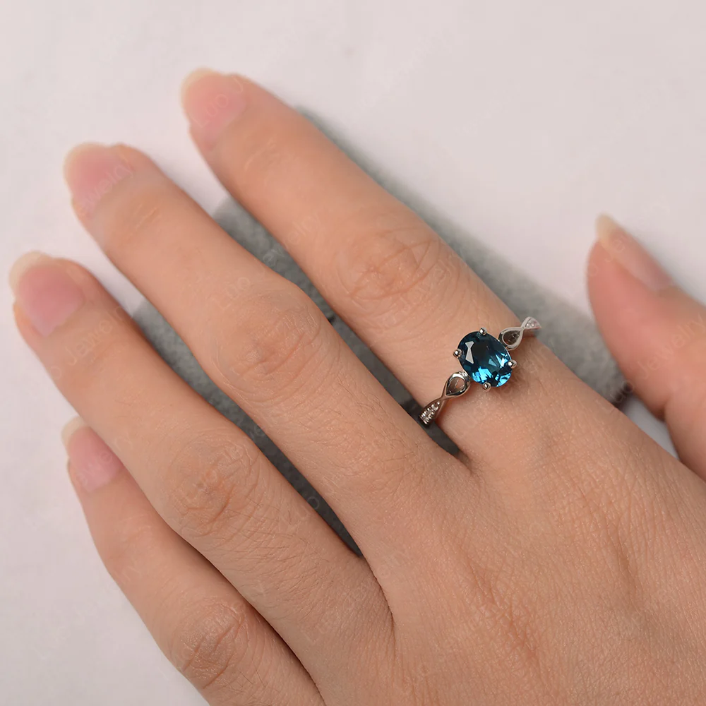 Oval London Blue Topaz Delicate Engagement Ring - Image 3