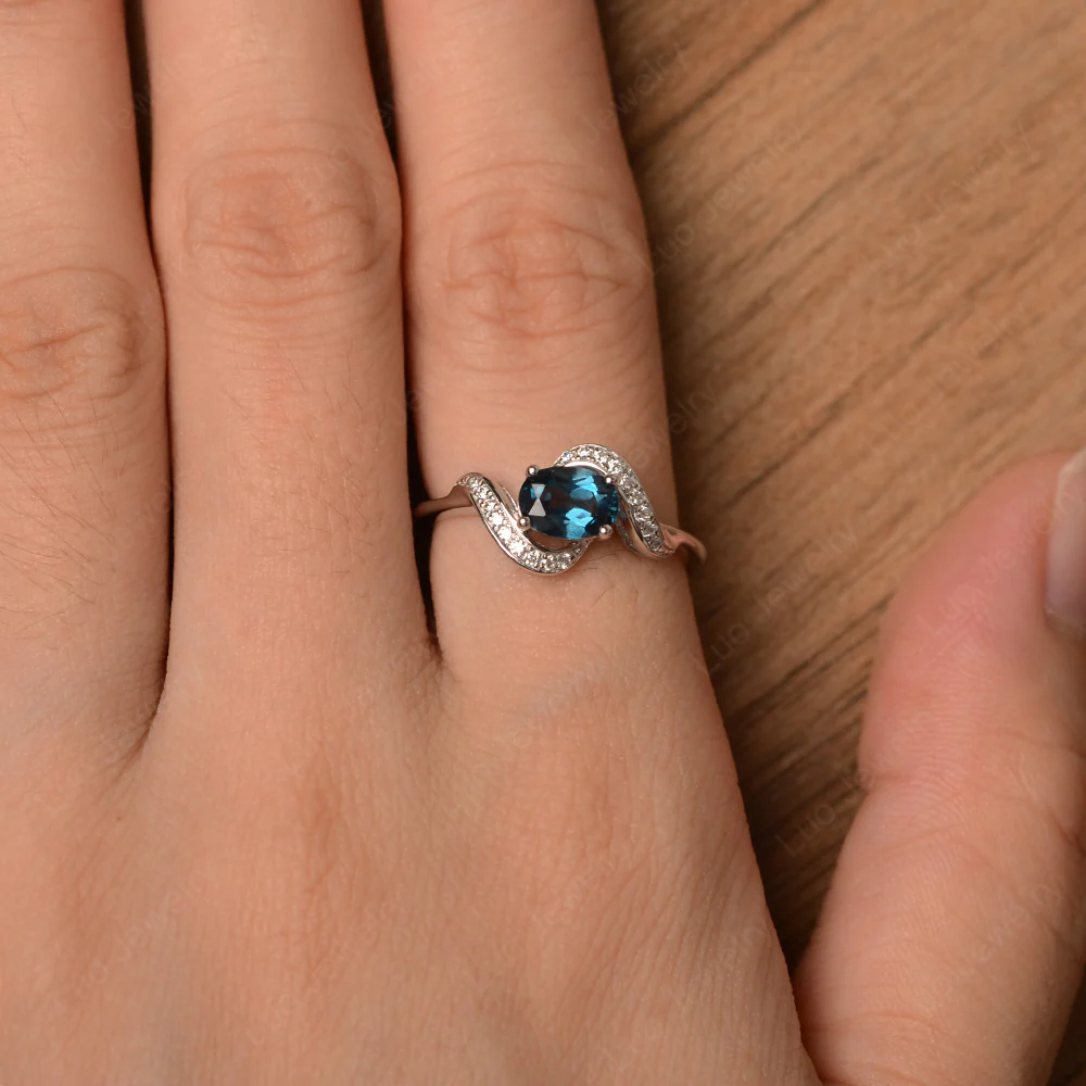 Oval London Blue Topaz East West Engagement Ring - Image 4