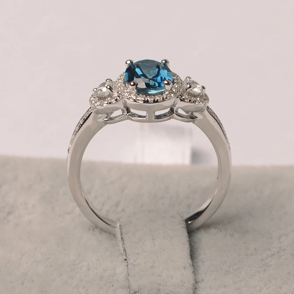 Oval London Blue Topaz Ring Halo Engagement Ring - Image 3