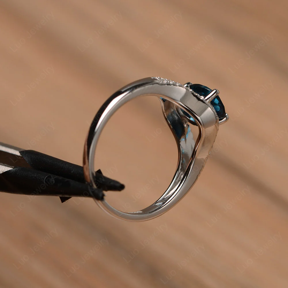 Oval London Blue Topaz Split Shank Pave Ring - Image 3